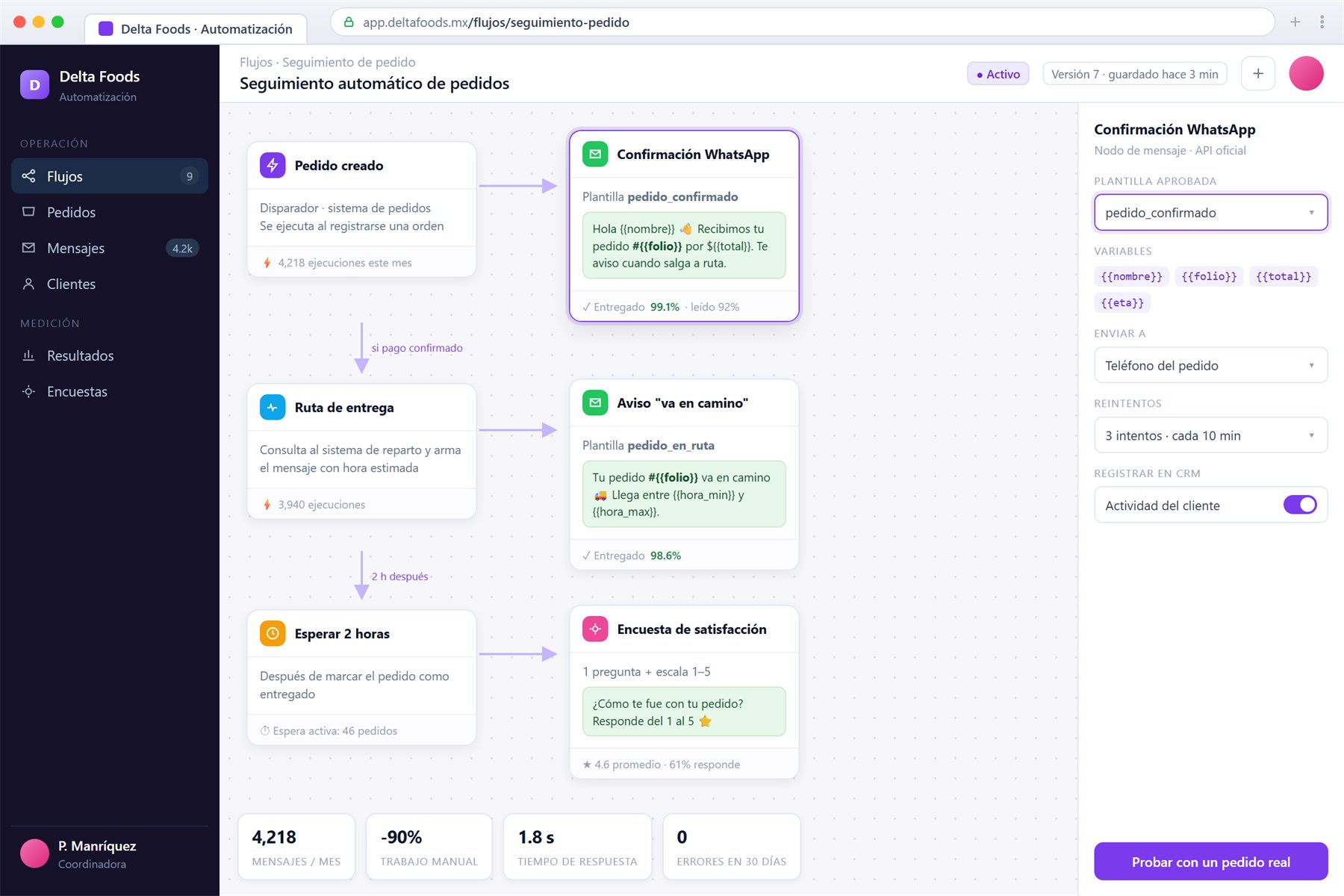 Automatización de mensajes para Delta Foods